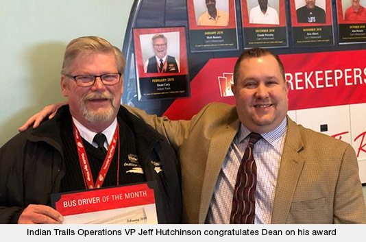 Indian Trails Operations VP Jeff Hutchinson congratulates Dean on his award