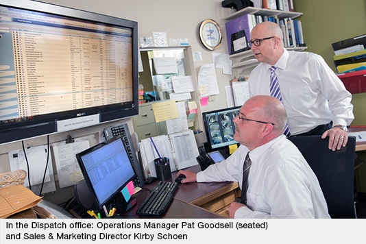 Sales & Marketing Director Kirby Schoen and Operations Manager Pat Goodsell In the Dispatch office Sales & Marketing Director Kirby Schoen and Operations Manager Pat Goodsell In the Dispatch office
